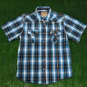 Petrol Industries Shirt Mens 2XL Blue Plaid Short Sleeve Western Hotrod Cotton